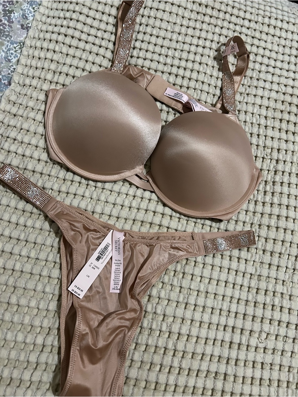 Victoria's Secret Nude Rhinestone-Trim Underwire Bra & Panty Set